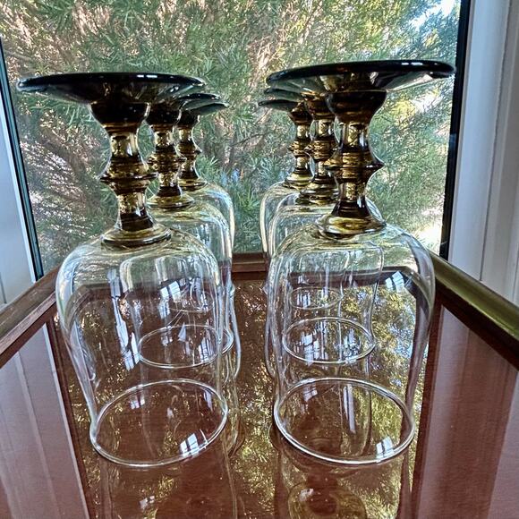 Set of 6 Libbey Stemmed Tulip Glasses Smoky Base 6.5” Vintage Goblets - Picture 4 of 9